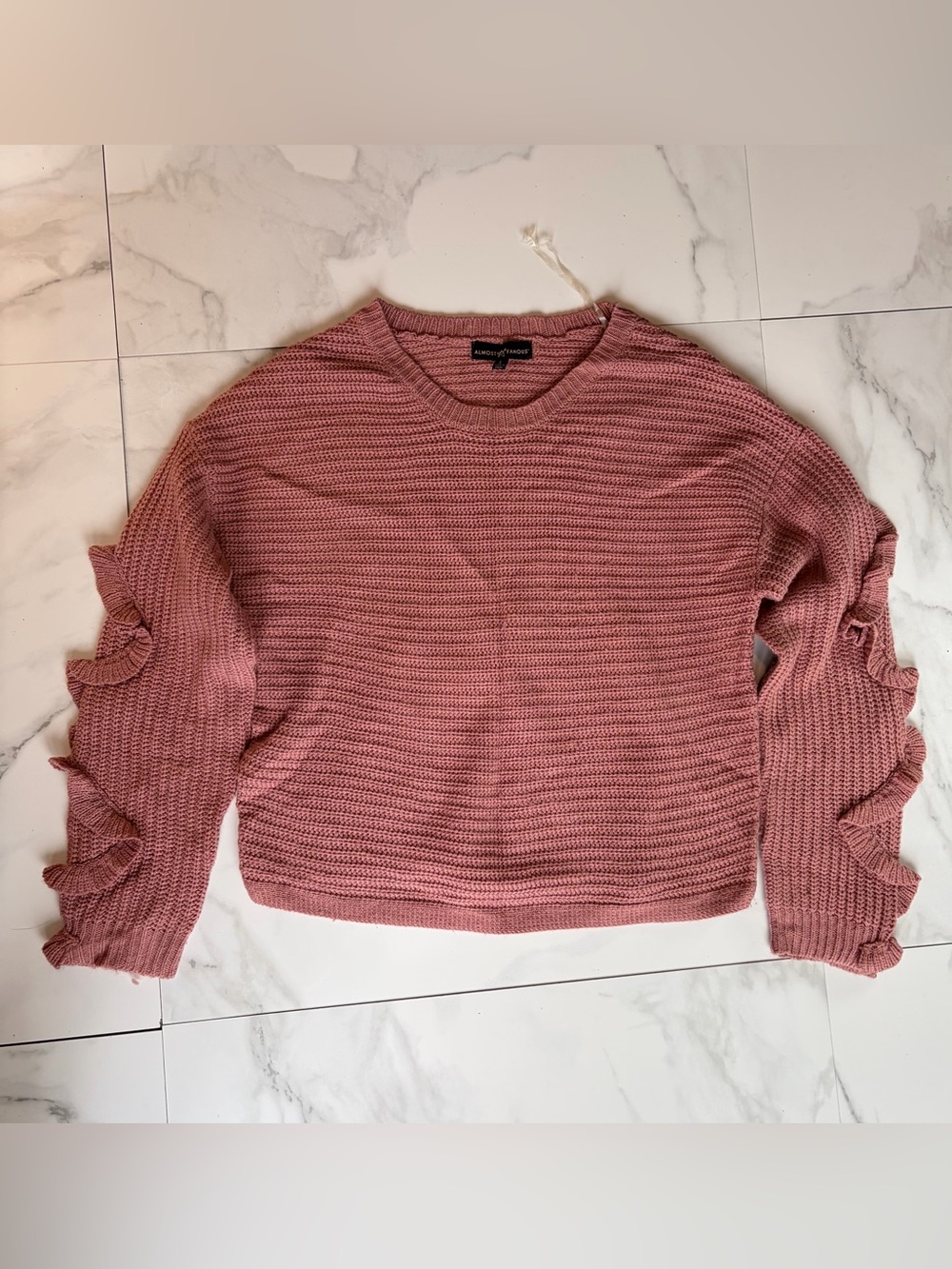 Almost Famous Mauve Ruffle Sleeve Knit Sweater Size Large
